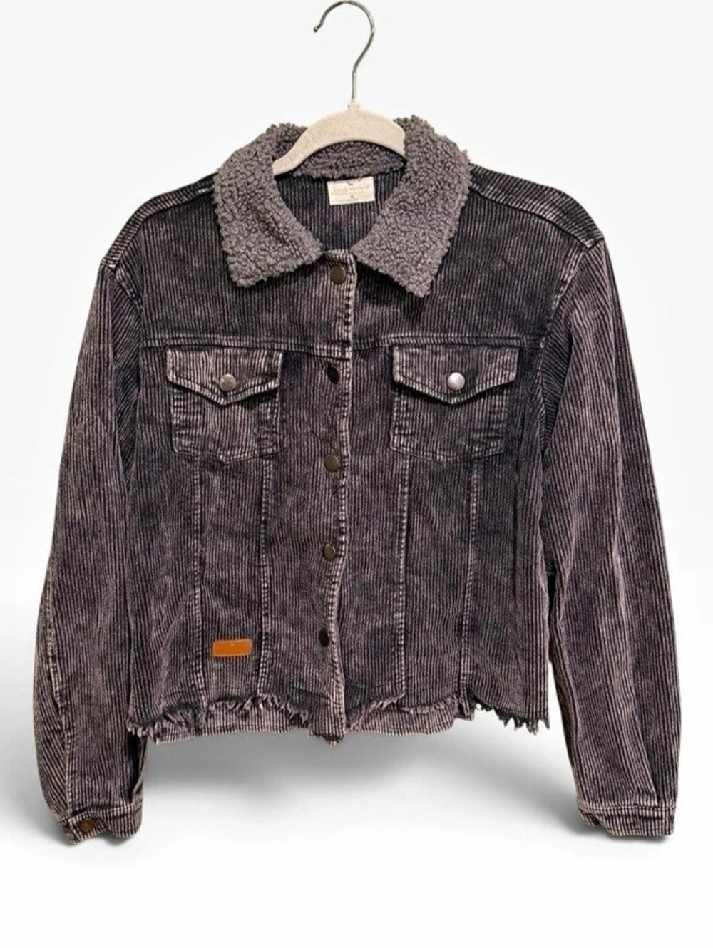 Simply Southern Mineral Wash Corduroy Sherpa Collar Jacket Frayed Hem M NWT